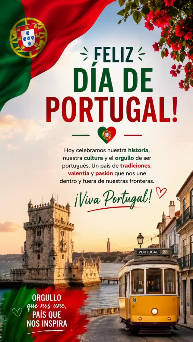 🇵🇹❤️ FELIZ DÍA DE PORTUGAL ❤️🇵🇹

Hoy celebramos mucho más que una fecha. Celebramos la historia, la cultura, las tradiciones y el espíritu de un país que ha inspirado al mundo con su valentía y su identidad única. 🌍✨

Portugal es sus paisajes, su gastronomía, su música, su gente y cada historia que se transmite de generación en generación. Desde las calles de Lisboa hasta cada rincón donde late un corazón portugués, hoy es un día para sentirse orgulloso. ❤️💚

Que nunca falte el orgullo por nuestras raíces ni el amor por nuestra tierra.

¡Viva Portugal! 🇵🇹✨

❤️🤍 Comparte este Reel si también amas Portugal. 🤍❤️

#DíaDePortugal #Portugal #OrgulloPortugués #VivaPortugal #10DeJunio PortugalEnElCorazón 🇵🇹❤️💚✨🌍